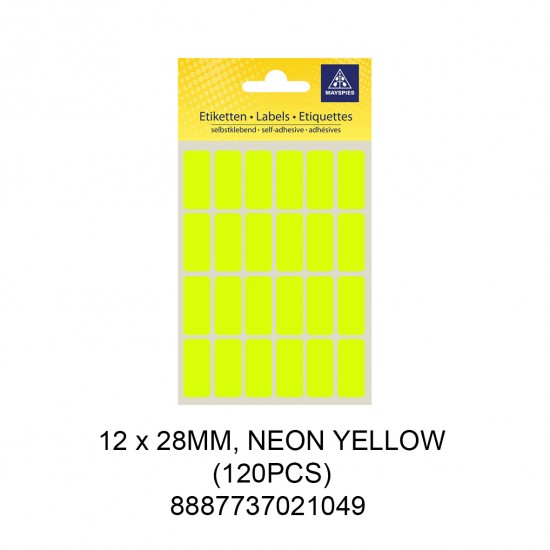 MAYSPIES MS-12X28MM COLOUR LABEL / 5 SHEETS/PKT / 120PCS / 12X28MM NEON YELLOW